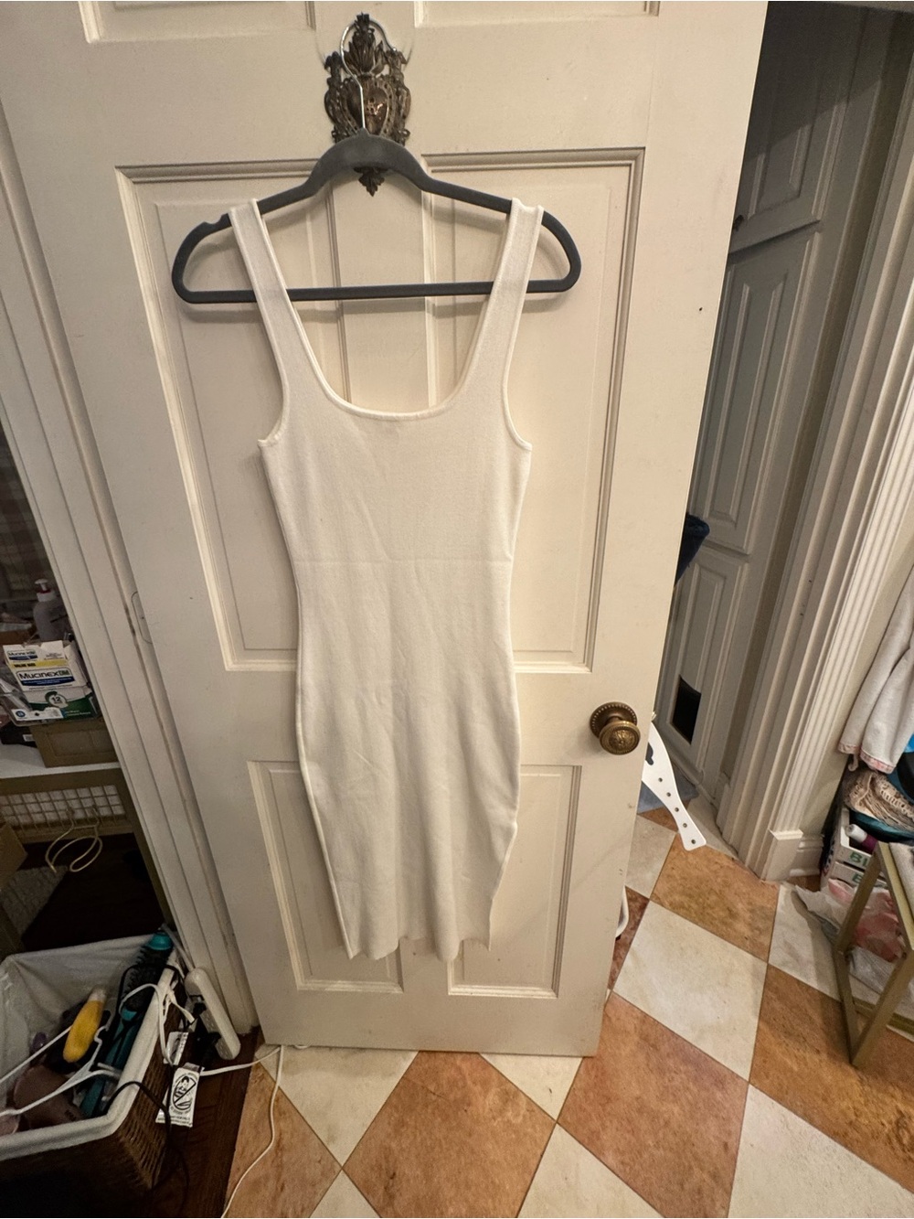 American Threads Off-White Ribbed Tank Dress